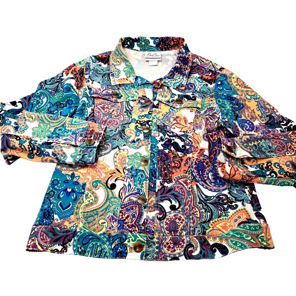 Bend Over Jacket Women's Button Down‎ Paisley Multicolor Size 10 Festive 70s